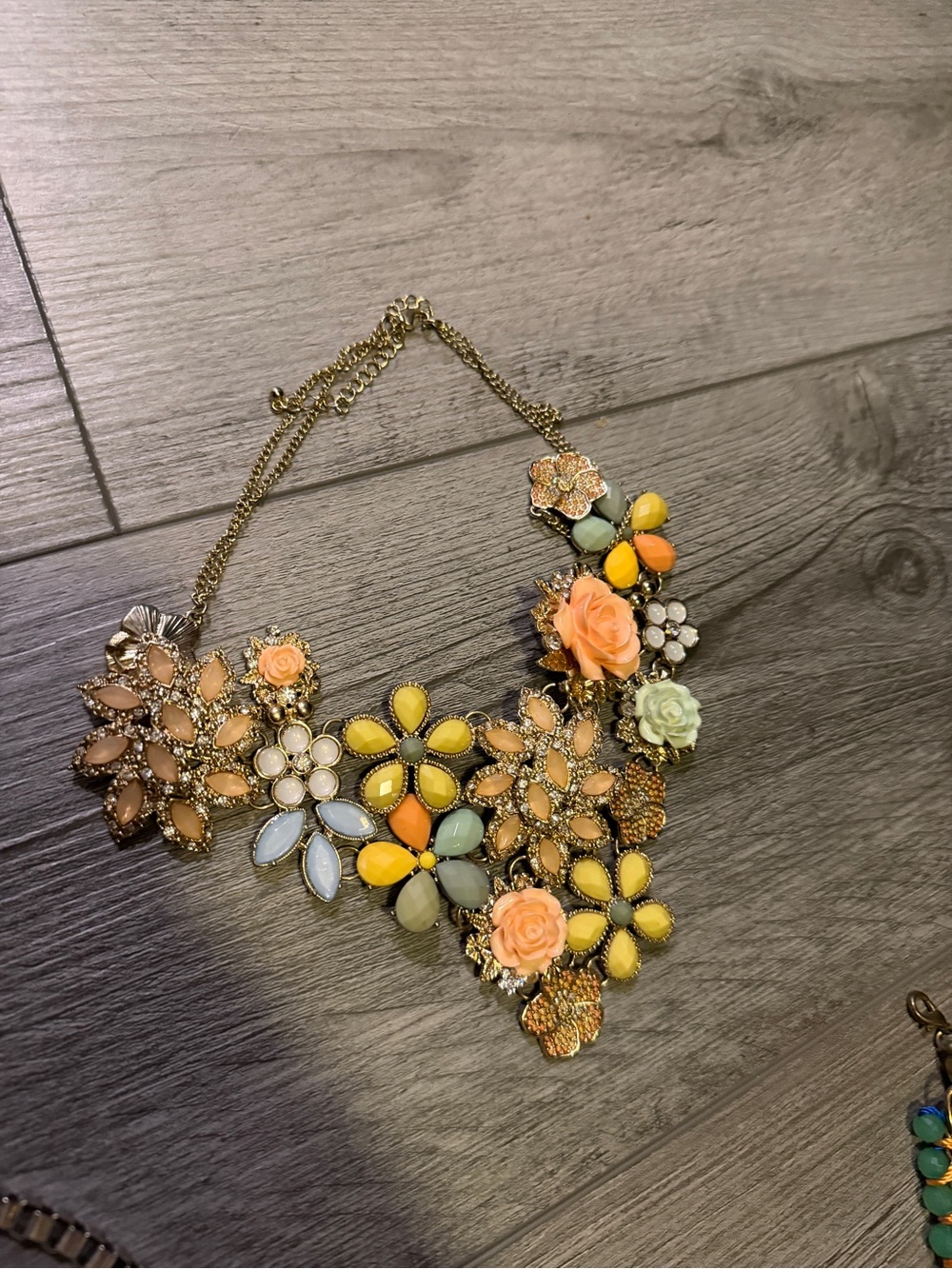 Floral Statement Necklace in Yellow, Peach & Mint - Women Jewelry